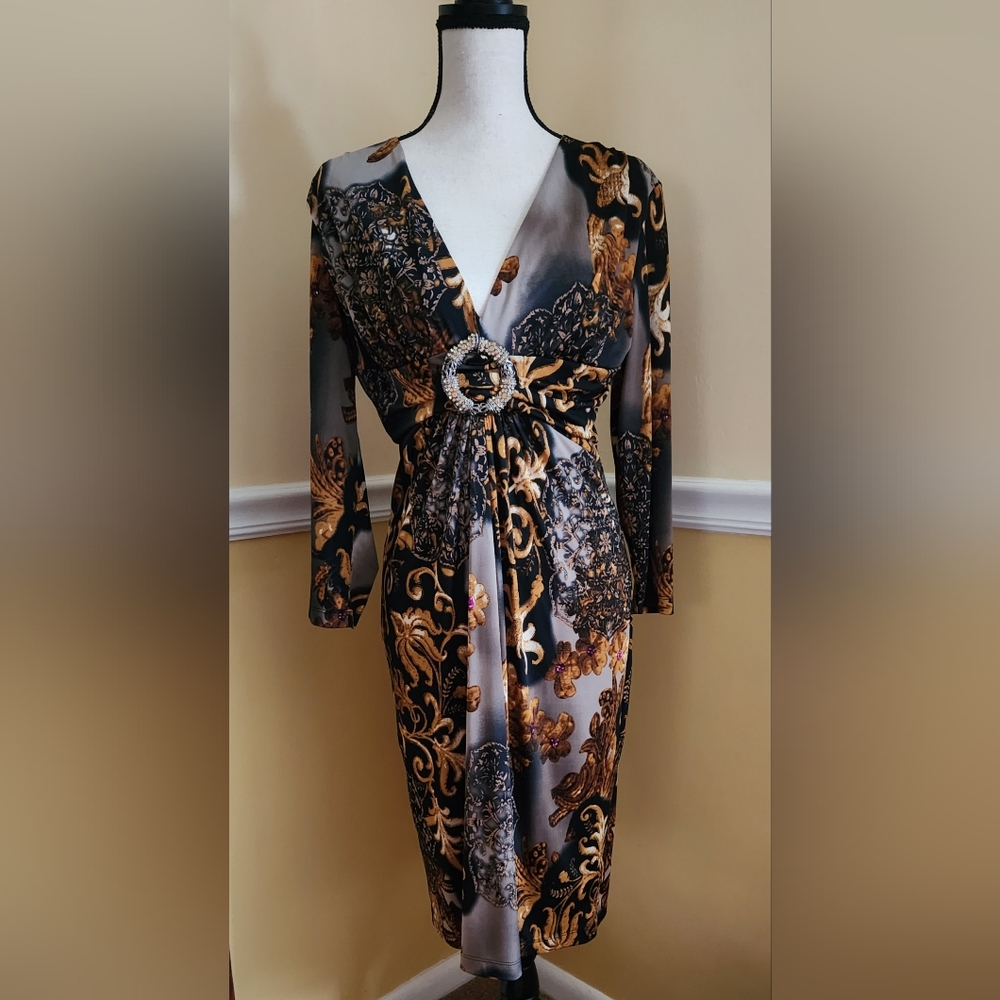 Linda Segal Designer 3/4 Sleeve Dress with Decorative Bling  NWT Gorgeous